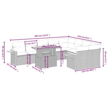 10-tlg. Garten-Sofagarnitur mit Kissen Schwarz Poly Rattan