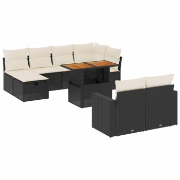 11-tlg. Garten-Sofagarnitur mit Kissen Schwarz Poly Rattan