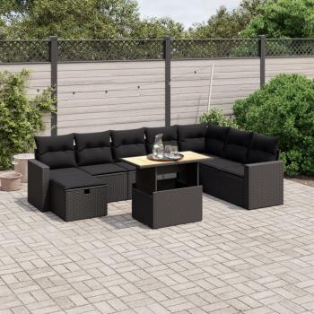 ARDEBO.de - 9-tlg. Garten-Sofagarnitur mit Kissen Schwarz Poly Rattan