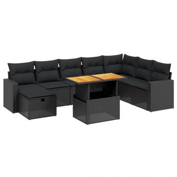 9-tlg. Garten-Sofagarnitur mit Kissen Schwarz Poly Rattan