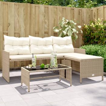 ARDEBO.de - Gartensofa in L-Form mit Tisch und Kissen Beige Poly Rattan