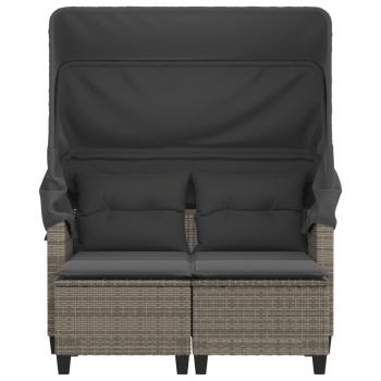 Gartensofa 2-Sitzer mit Dach und Hockern Grau Poly Rattan