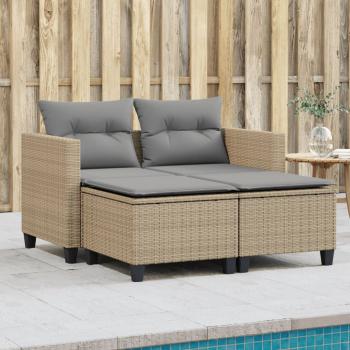 ARDEBO.de - Gartensofa 2-Sitzer mit Hockern Beige Poly Rattan