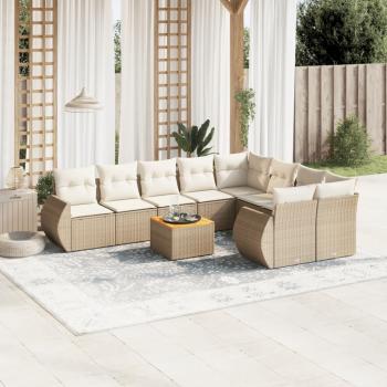 ARDEBO.de - 10-tlg. Garten-Sofagarnitur mit Kissen Beige Poly Rattan