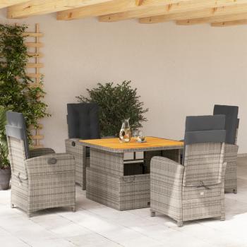 ARDEBO.de - 5-tlg. Garten-Essgruppe mit Kissen Grau Poly Rattan