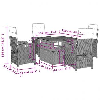 5-tlg. Garten-Essgruppe mit Kissen Grau Poly Rattan