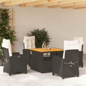 ARDEBO.de - 5-tlg. Garten-Essgruppe mit Kissen Schwarz Poly Rattan