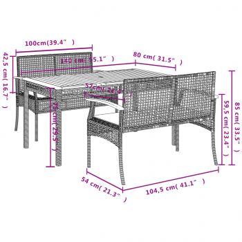 3-tlg. Garten-Essgruppe mit Kissen Schwarz Poly Rattan