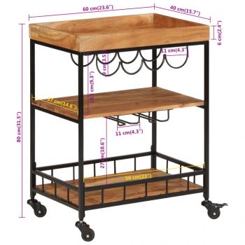 Barwagen 60x40x80 cm Massivholz Akazie und Eisen