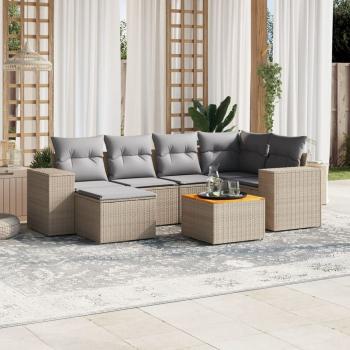 ARDEBO.de - 7-tlg. Garten-Sofagarnitur mit Kissen Beige Poly Rattan