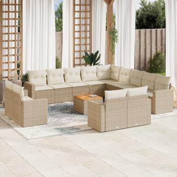 ARDEBO.de - 14-tlg. Garten-Sofagarnitur mit Kissen Beige Poly Rattan