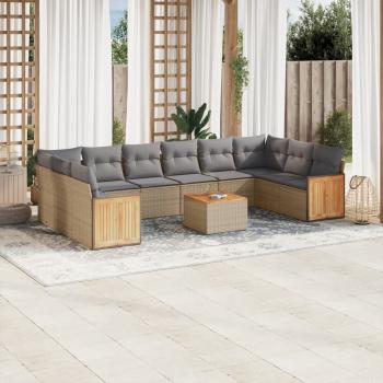 ARDEBO.de - 11-tlg. Garten-Sofagarnitur mit Kissen Beige Poly Rattan