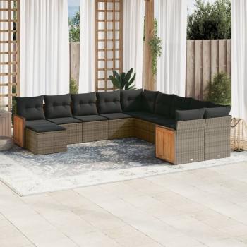 ARDEBO.de - 11-tlg. Garten-Sofagarnitur mit Kissen Grau Poly Rattan