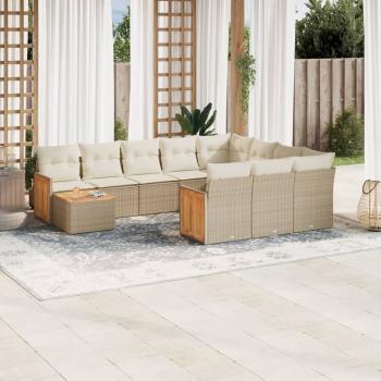 ARDEBO.de - 11-tlg. Garten-Sofagarnitur mit Kissen Beige Poly Rattan