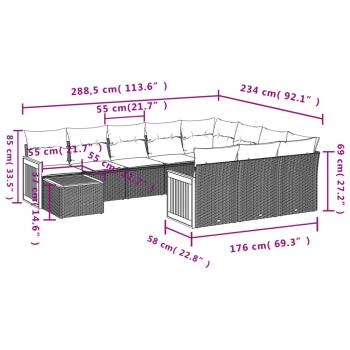 11-tlg. Garten-Sofagarnitur mit Kissen Beige Poly Rattan