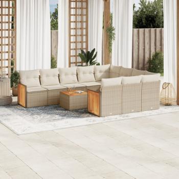 ARDEBO.de - 11-tlg. Garten-Sofagarnitur mit Kissen Beige Poly Rattan