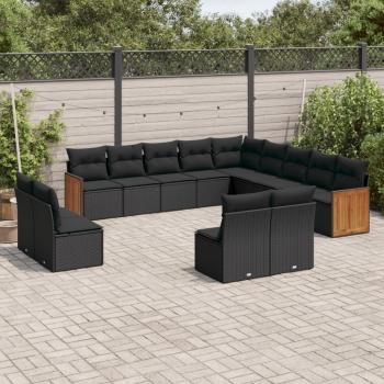 ARDEBO.de - 13-tlg. Garten-Sofagarnitur mit Kissen Schwarz Poly Rattan