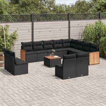 ARDEBO.de - 13-tlg. Garten-Sofagarnitur mit Kissen Schwarz Poly Rattan