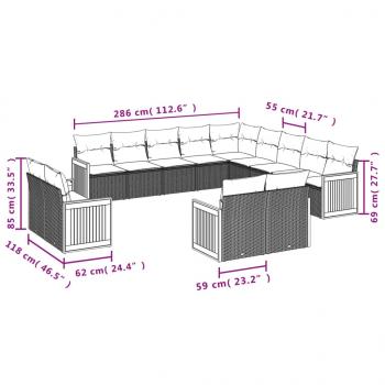 13-tlg. Garten-Sofagarnitur mit Kissen Beige Poly Rattan