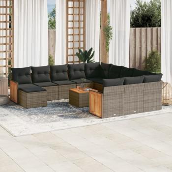 ARDEBO.de - 13-tlg. Garten-Sofagarnitur mit Kissen Grau Poly Rattan