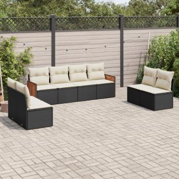 ARDEBO.de - 8-tlg. Garten-Sofagarnitur mit Kissen Schwarz Poly Rattan