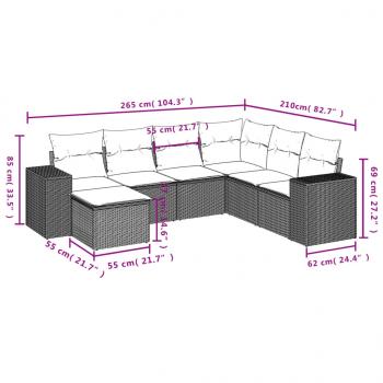 7-tlg. Garten-Sofagarnitur mit Kissen Grau Poly Rattan