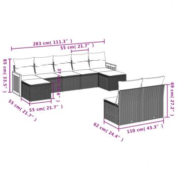 9-tlg. Garten-Sofagarnitur mit Kissen Schwarz Poly Rattan