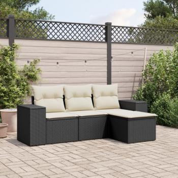 ARDEBO.de - 4-tlg. Garten-Sofagarnitur mit Kissen Schwarz Poly Rattan