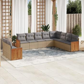 ARDEBO.de - 10-tlg. Garten-Sofagarnitur mit Kissen Beige Poly Rattan