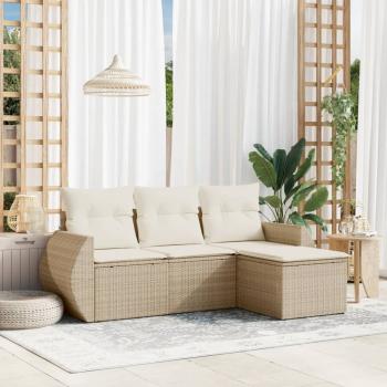 ARDEBO.de - 4-tlg. Garten-Sofagarnitur mit Kissen Beige Poly Rattan