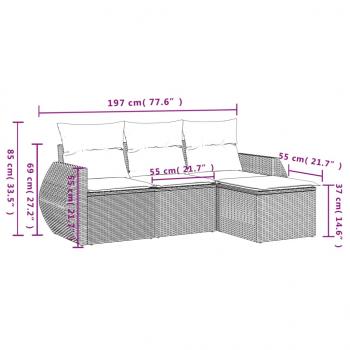 4-tlg. Garten-Sofagarnitur mit Kissen Beige Poly Rattan