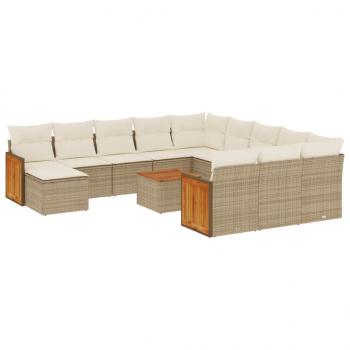 13-tlg. Garten-Sofagarnitur mit Kissen Beige Poly Rattan