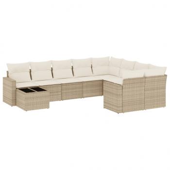 10-tlg. Garten-Sofagarnitur mit Kissen Beige Poly Rattan