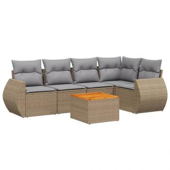 6-tlg. Garten-Sofagarnitur mit Kissen Beige Poly Rattan