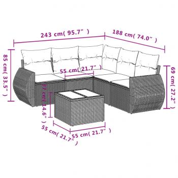 6-tlg. Garten-Sofagarnitur mit Kissen Schwarz Poly Rattan