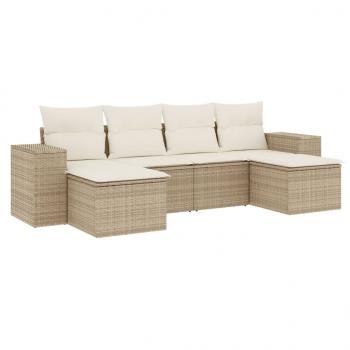 6-tlg. Garten-Sofagarnitur mit Kissen Beige Poly Rattan