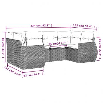 7-tlg. Garten-Sofagarnitur mit Kissen Schwarz Poly Rattan