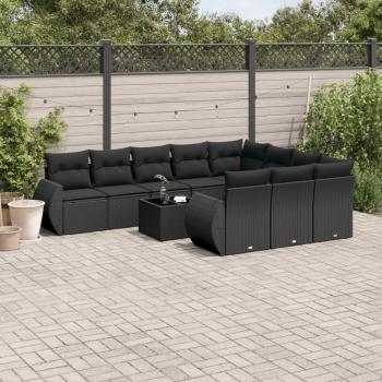 ARDEBO.de - 11-tlg. Garten-Sofagarnitur mit Kissen Schwarz Poly Rattan