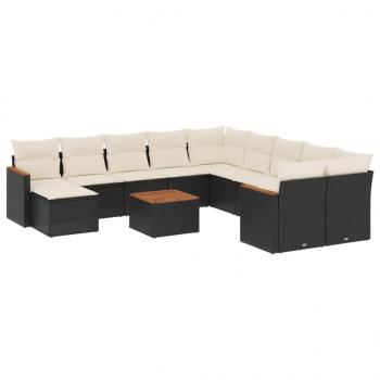 12-tlg. Garten-Sofagarnitur mit Kissen Schwarz Poly Rattan