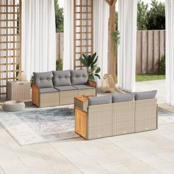 ARDEBO.de - 7-tlg. Garten-Sofagarnitur mit Kissen Beige Poly Rattan