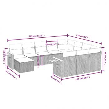 11-tlg. Garten-Sofagarnitur mit Kissen Beige Poly Rattan