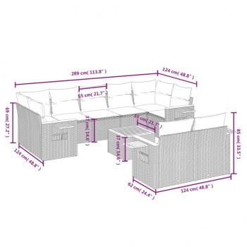 10-tlg. Garten-Sofagarnitur mit Kissen Beige Poly Rattan