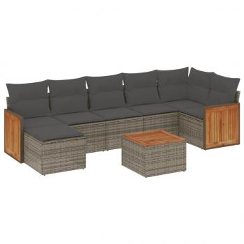 8-tlg. Garten-Sofagarnitur mit Kissen Grau Poly Rattan