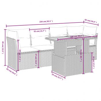 5-tlg. Garten-Sofagarnitur mit Kissen Schwarz Poly Rattan