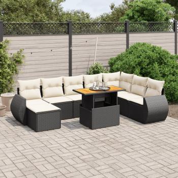 ARDEBO.de - 9-tlg. Garten-Sofagarnitur mit Kissen Schwarz Poly Rattan