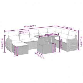 9-tlg. Garten-Sofagarnitur mit Kissen Schwarz Poly Rattan