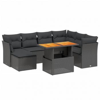 8-tlg. Garten-Sofagarnitur mit Kissen Schwarz Poly Rattan