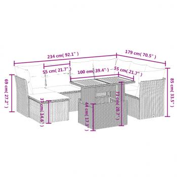 8-tlg. Garten-Sofagarnitur mit Kissen Schwarz Poly Rattan