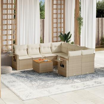 ARDEBO.de - 9-tlg. Garten-Sofagarnitur mit Kissen Beige Poly Rattan