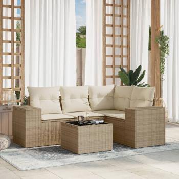 ARDEBO.de - 5-tlg. Garten-Sofagarnitur mit Kissen Beige Poly Rattan